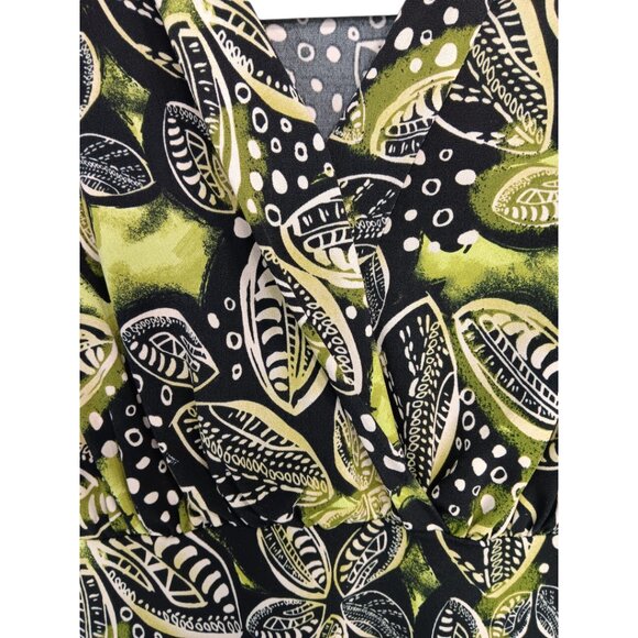 JKLA- Sleeveless Tank Stretch Light Faux Wrap collar-Lime Green-Black-Cream - Picture 12 of 16